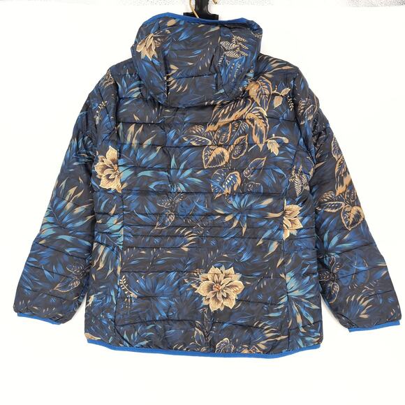 Desigual Blue Floral Puffer Padded Women's Ankor Jacket w Hood - US Size M - NWT - Picture 3 of 16